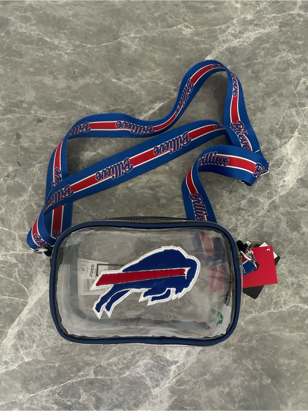 Buffalo Bills Clear Crossbody Bag with Blue/Red Strap